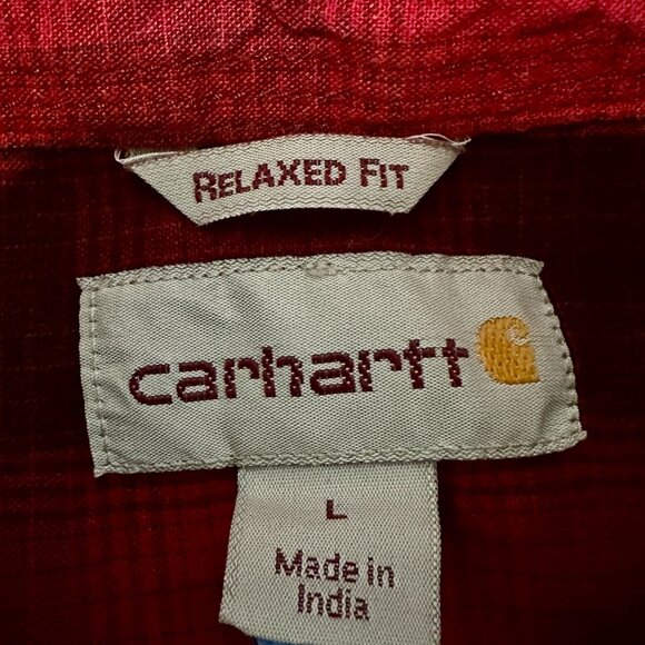 Carhartt Mens Button Up Down LS Long Sleeves Flannel Shirt Red larger - Picture 3 of 4